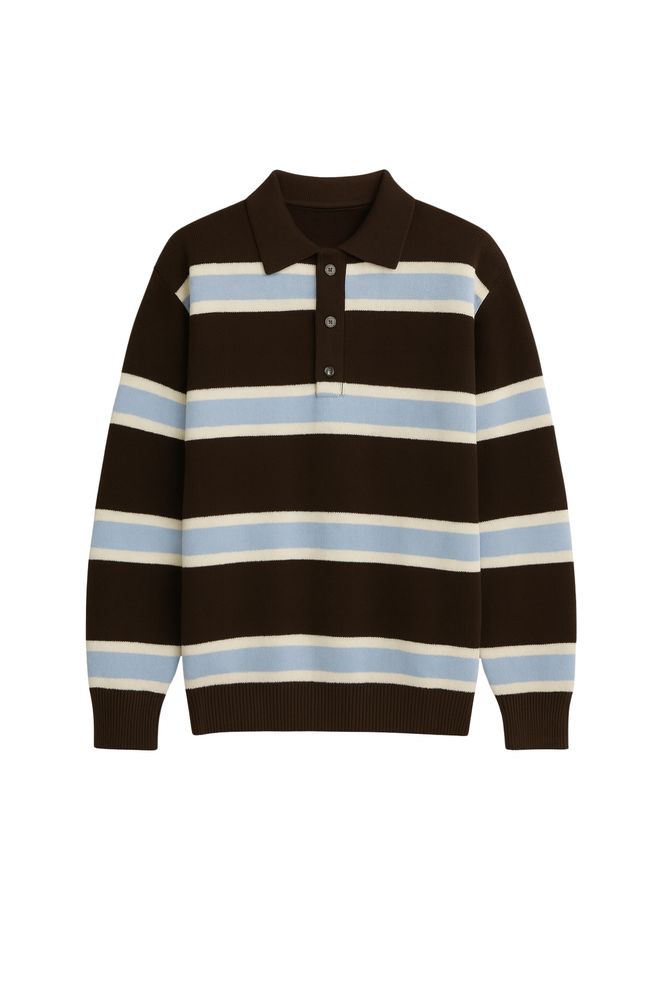 Black Fashion Brown Striped Polo Neck Sweater Wholesale Clothing Acrylic