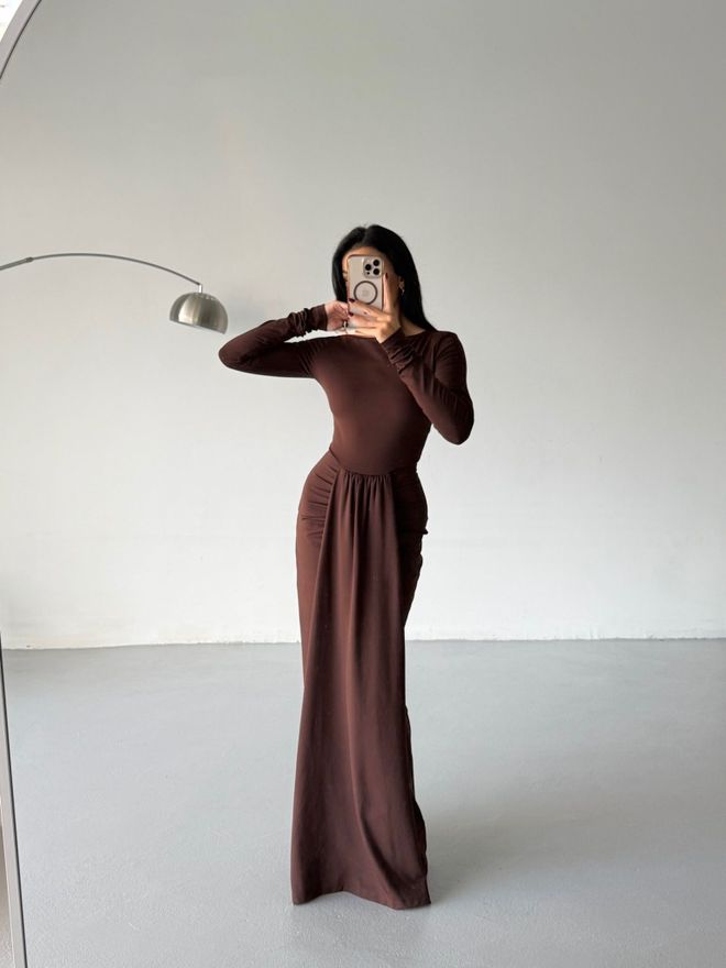 Black Fashion Front Ruffle Maxi Dress Brown Wholesale Clothing Sexy