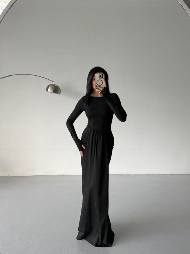 Black Fashion Front Ruffle Maxi Dress Black Wholesale Clothing Sexy