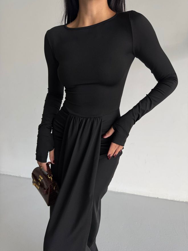 Black Fashion Elegantes Schwarzes Bodycon Kleid Mit Extra Langen Ärmeln Großhandelskleidung Geburtstag