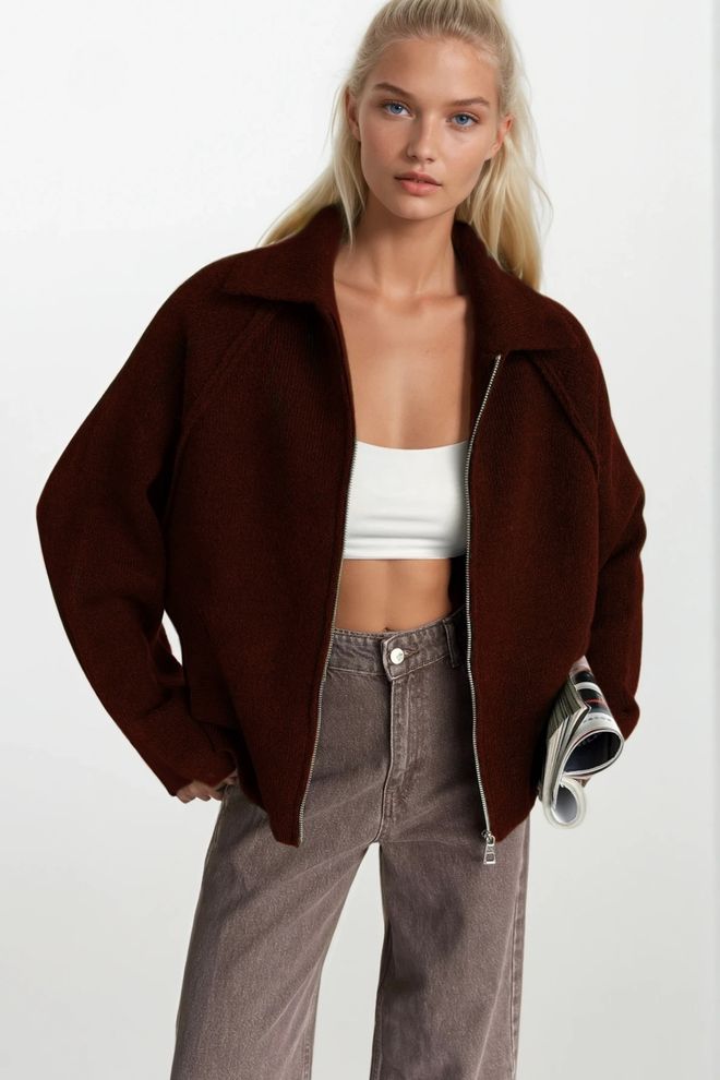 Black Fashion Brown Sweater Oversized Casual Streetwear Vintage Retro Wholesale Clothing Casual