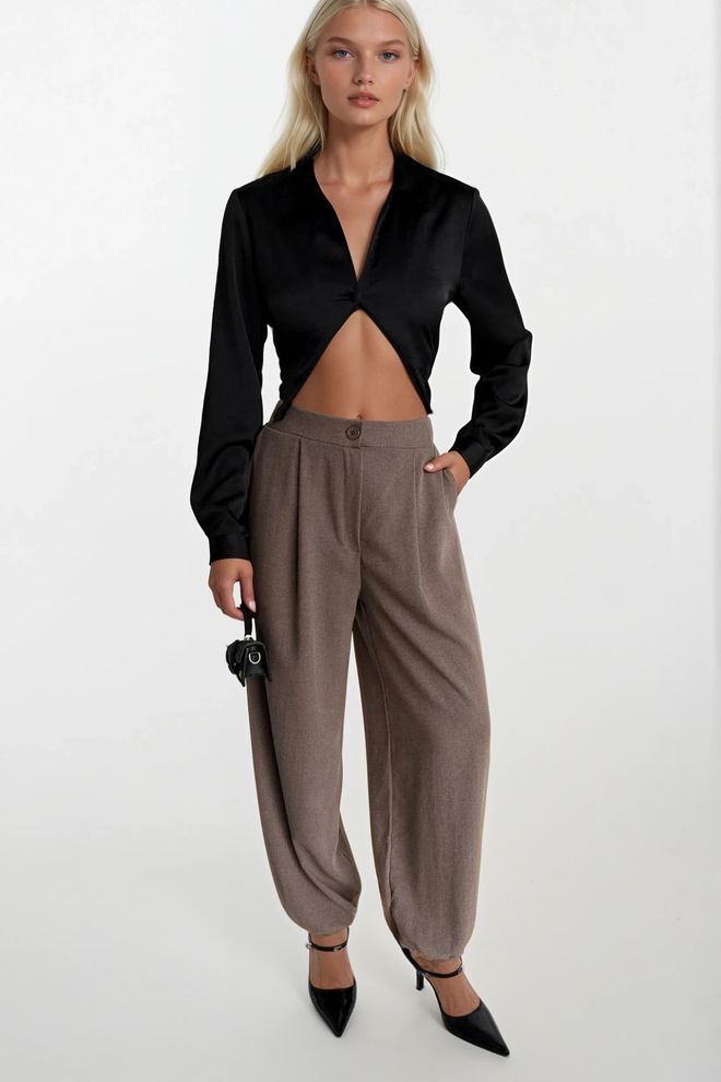 Black Fashion Brown Balloon Leg Jogger Pants Wholesale Clothing Streetwear