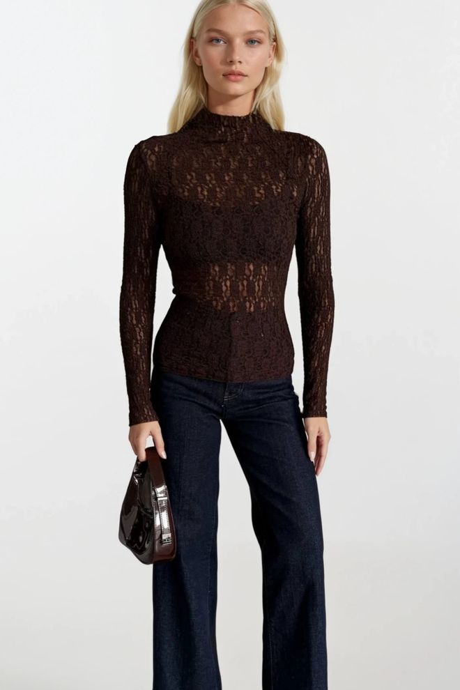 Black Fashion Black Elegant Slim Fit Blouse With High Neck Wholesale Clothing Sexy