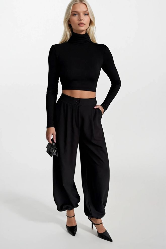 Black Fashion Black Parachute Balloon Leg Pants Wholesale Clothing Sport