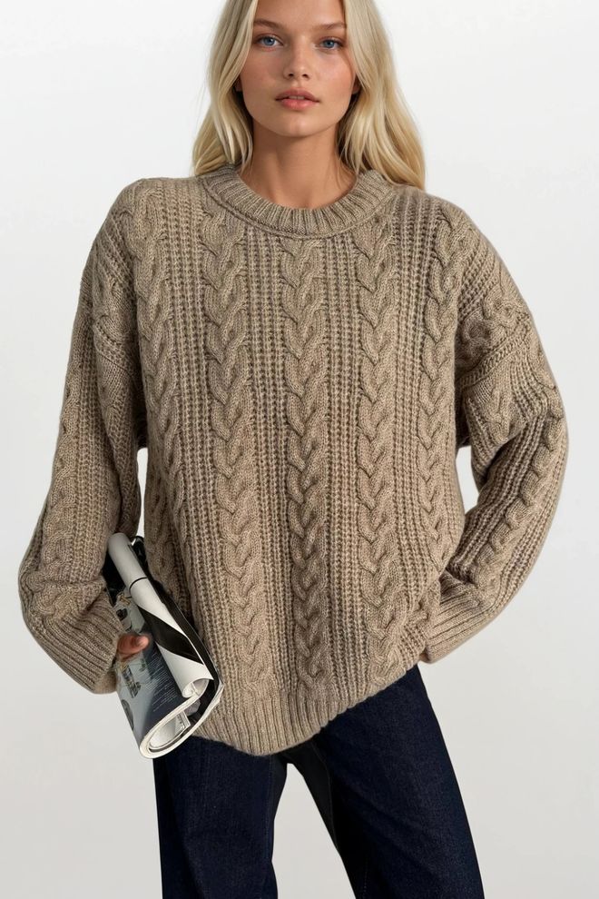 Black Fashion Пуловер Каки С Уголемена Форма И Прав Ръкав Дрехи на едро Небрежен