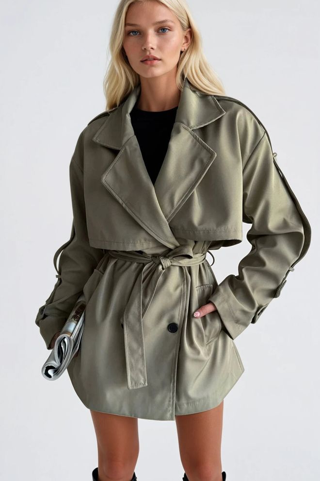 Black Fashion Groene Retro Enkelrijige Trenchcoat Groothandel Kleding Casual