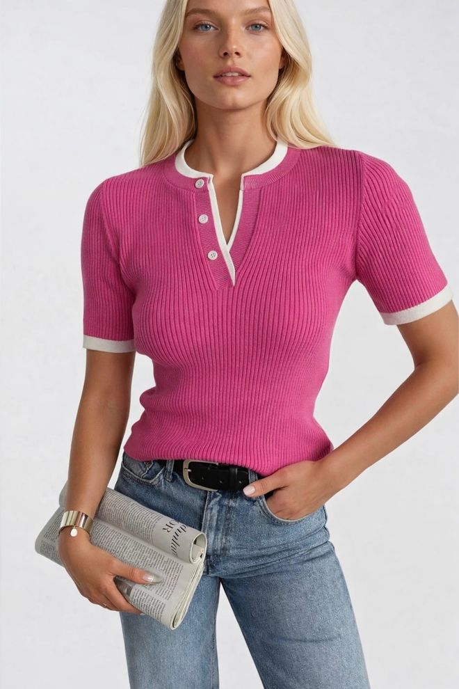 Black Fashion Pink Blouse With Shawl Collar And Half Sleeves Wholesale Clothing Wool