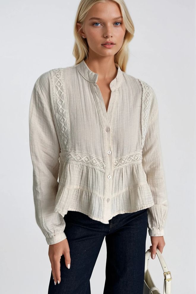 Black Fashion Beżowa Boho Casual Elegancka Bluzka Hurtowa sprzedaż odzieży Boho