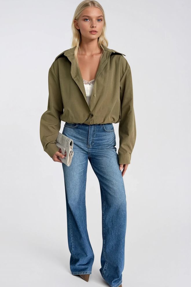 Black Fashion Khaki Oversized Casual Buttoned Shirt Wholesale Clothing Modal