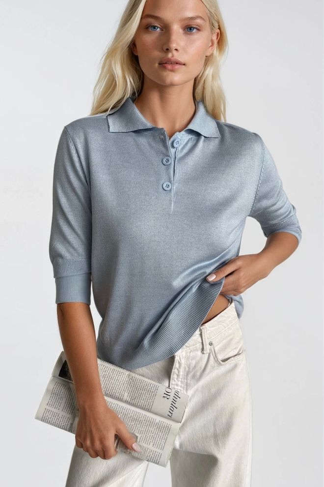 Black Fashion بلوزة أزرق غير رسمي Preppy رائع ملابس بالجملة ملابس الشارع