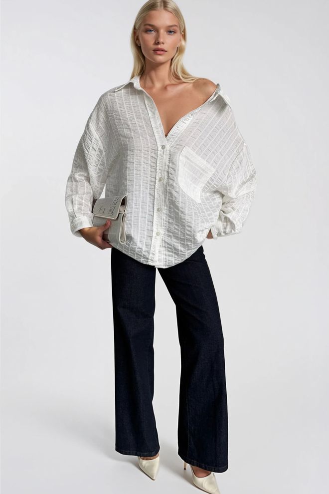 Black Fashion White Striped Oversized Fit Shirt Wholesale Clothing Modal