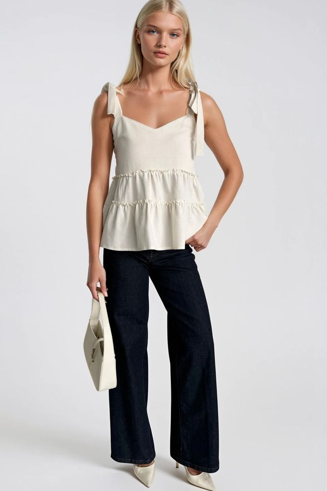 Black Fashion Bej Gündelik Bluz Kalp Yakalı Toptan Giyim Pamuk