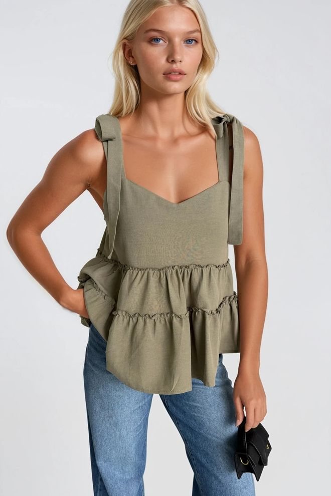 Black Fashion Блузка Хаки Повседневный Бохо Милый Без Рукавов Оптовая продажа одежды Уличная одежда