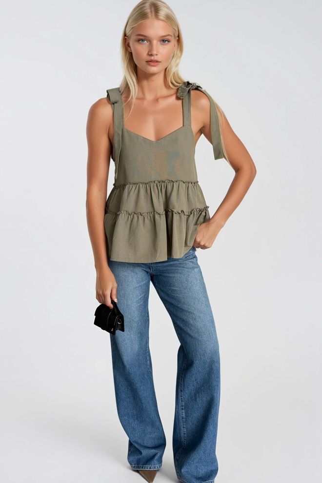 Black Fashion Haki Gündelik Boho Sevimli Kolsuz Bluz Toptan Giyim Pamuk