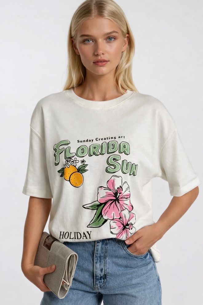 Black Fashion Camiseta Casual Blanca Oversize Con Estampado Floral Ropa al por mayor Ropa de calle