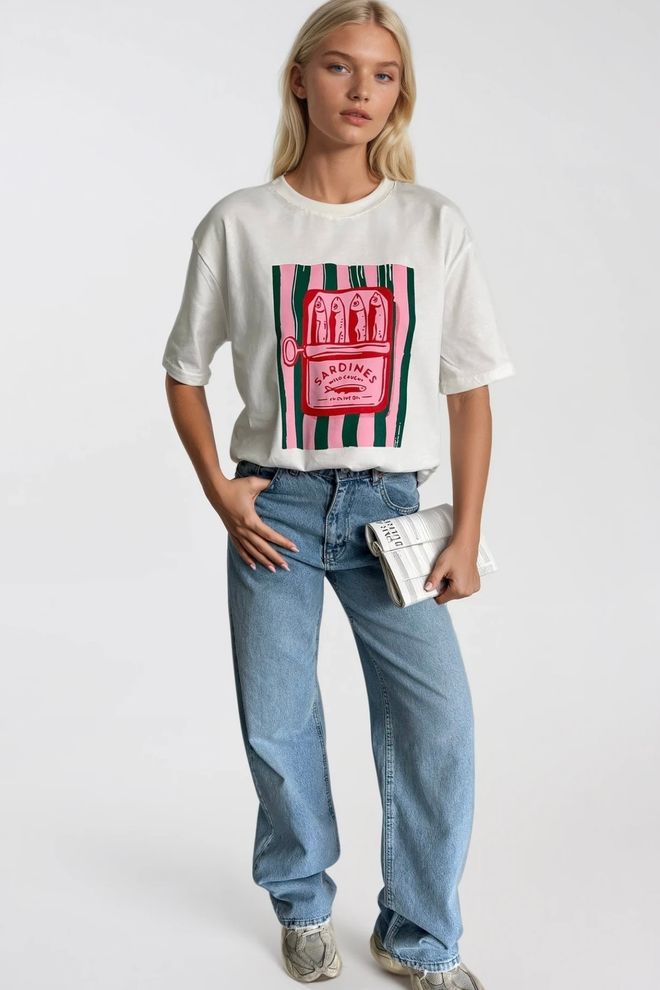 Black Fashion Maglietta Bianca Oversized Con Stampa A Righe E Lettere Abbigliamento all'ingrosso Abbigliamento di strada