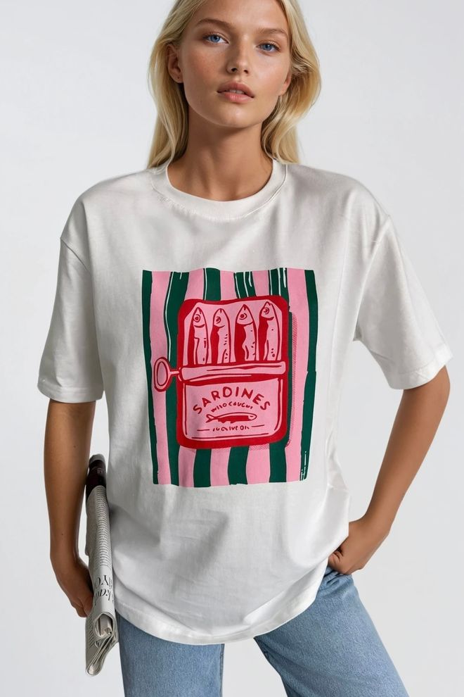 Black Fashion Maglietta Bianca Oversized Con Stampa A Righe E Lettere Abbigliamento all'ingrosso Cotone