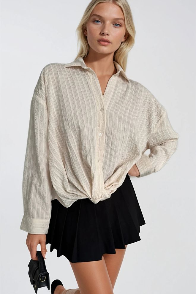 Black Fashion Beżowa Pasiasta Casual Elegancka Koszula Hurtowa sprzedaż odzieży Elegancki