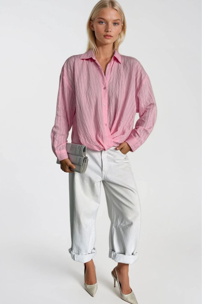 Black Fashion Różowa W Paski Casualowa Elegancka Koszula Hurtowa sprzedaż odzieży Elegancki