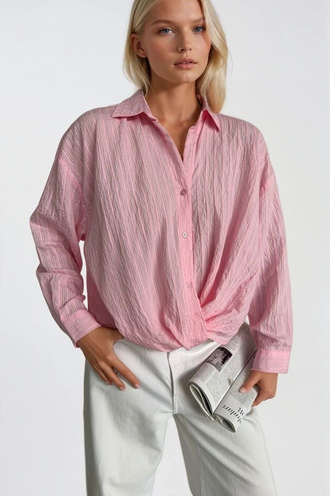 Black Fashion Rožinė Dryžuota Laisvalaikio Elegantiška Marškiniai Didmeninė prekyba drabužiais Apykaklė su įkirpimu