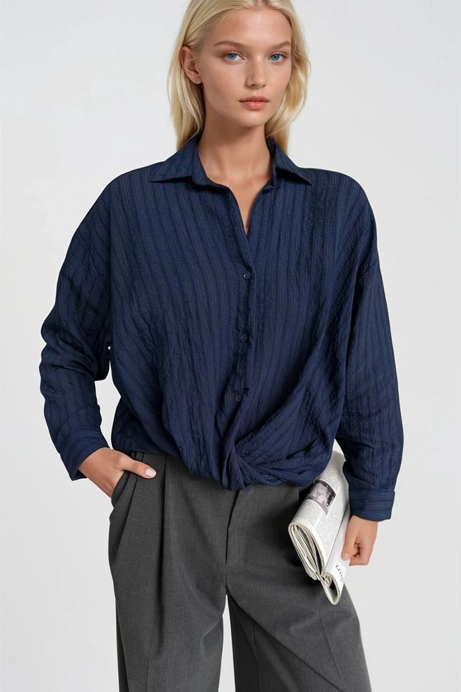 Black Fashion Camicia Blu Navy Casuale Formale Elegante Abbigliamento all'ingrosso Elegante