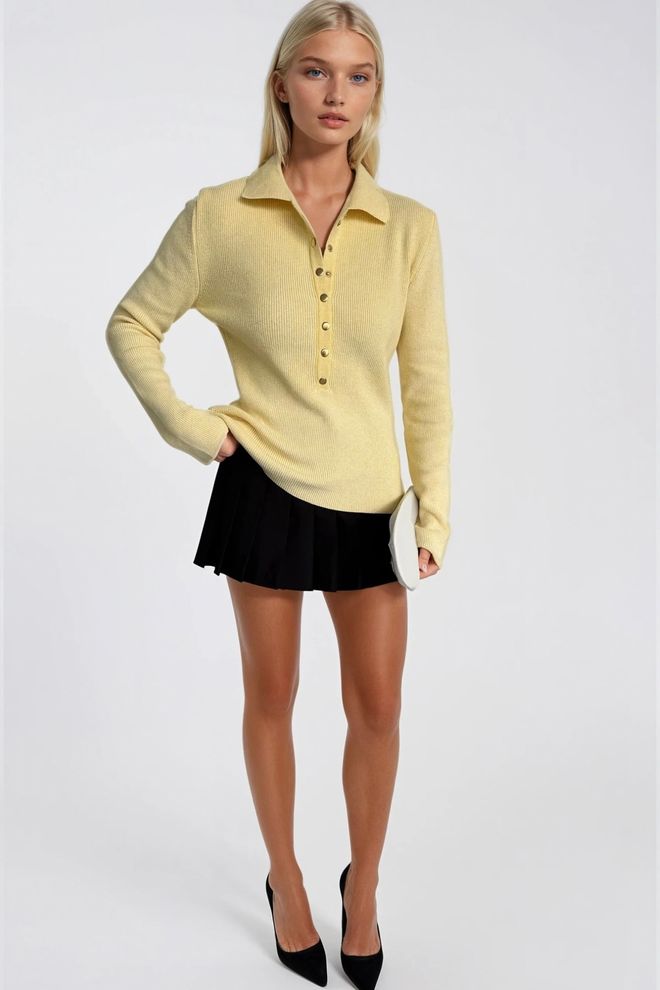 Black Fashion بلوزة أصفر أنيقة غير رسمية ملابس بالجملة ملابس الشارع