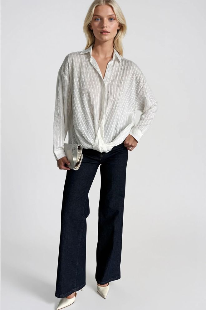 Black Fashion Balti Dryžuoti Oversized Polo Apykaklės Marškiniai Didmeninė prekyba drabužiais Apykaklė su įkirpimu