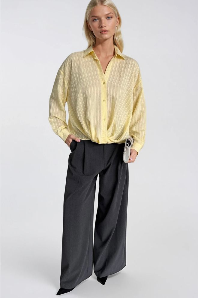 Black Fashion Żółta Koszula W Paski Z Kołnierzem Polo I Zapięciem Na Guziki Hurtowa sprzedaż odzieży Modal