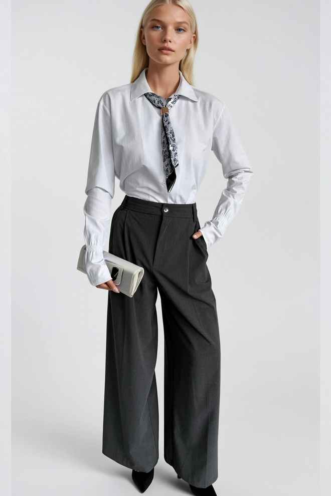 Black Fashion Chemise Formelle Blanche Avec Col Châle Et Fermeture Boutonnée Vêtements en gros Décontracté