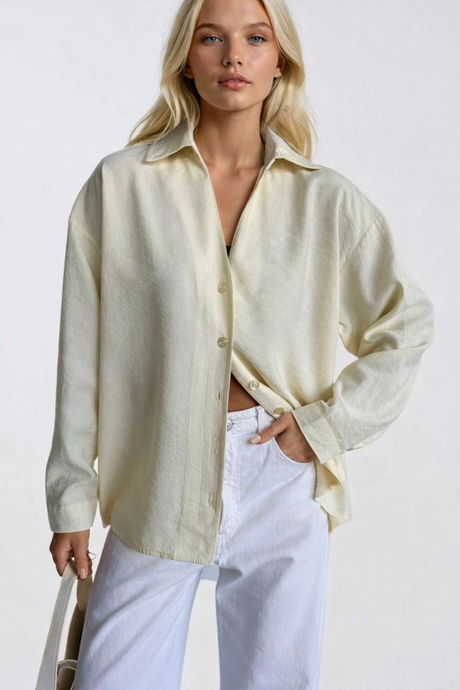 Black Fashion V Neck Oversize Modal Shirt Yellow Wholesale Clothing Casual