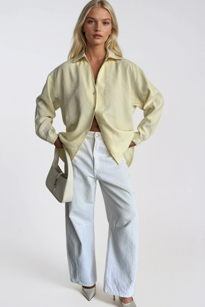 Black Fashion Beige Oversized Fit Shirt With Notched Neck Wholesale Clothing Modal