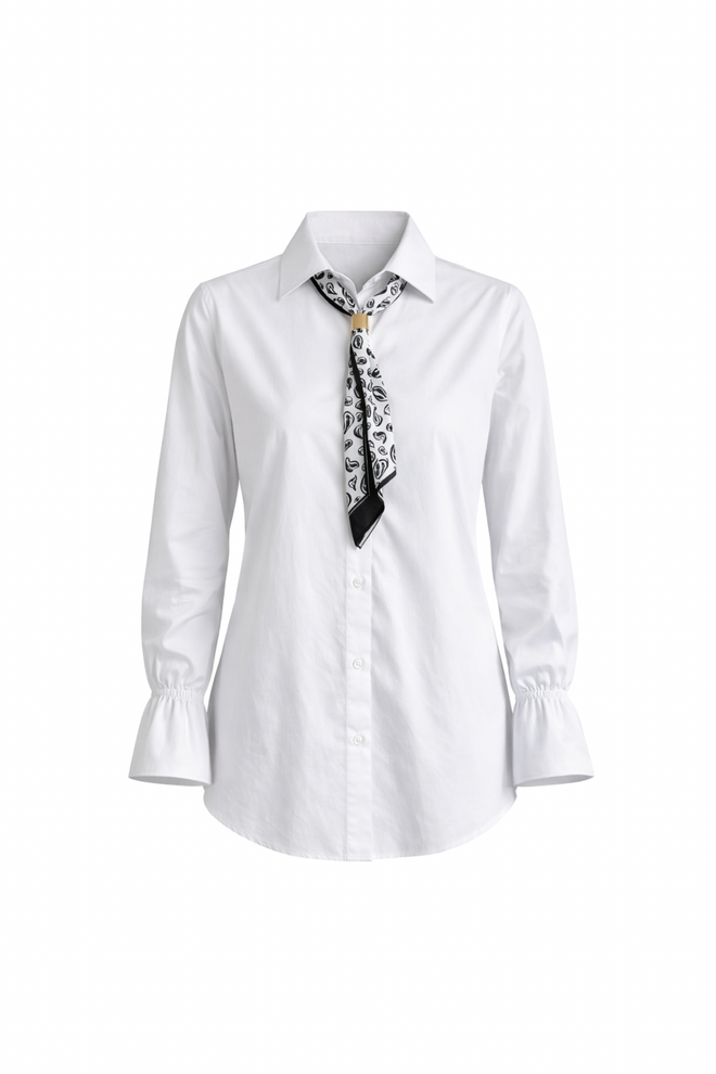 Black Fashion Camisa Formal Blanca Con Cuello Chal Y Cierre Abotonado Ropa al por mayor Cumpleaños