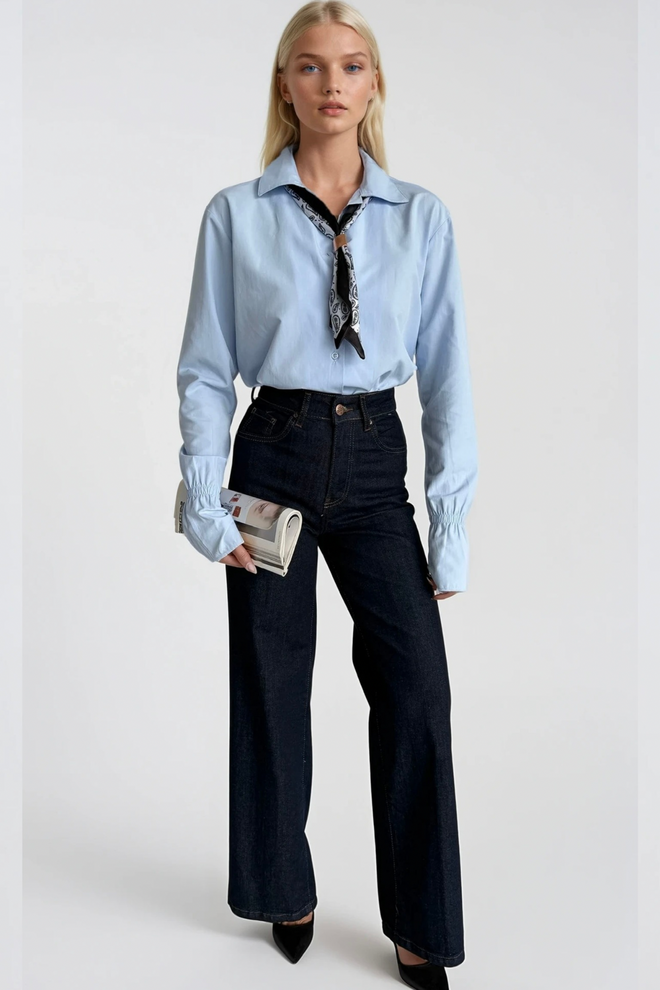 Black Fashion Camisa Azul Con Cuello Polo Formal Casual Elegante Ropa al por mayor Algodón