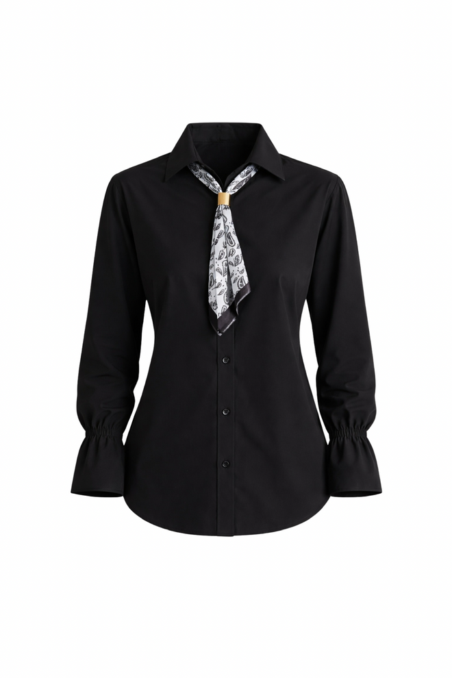 Black Fashion Camisa Elegante Formal Negra Con Estampado Paisley Ropa al por mayor Casual