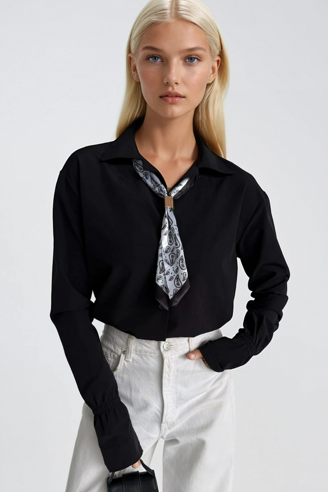 Black Fashion Chemise Formelle Élégante Noire Avec Motif Paisley Vêtements en gros Anniversaire