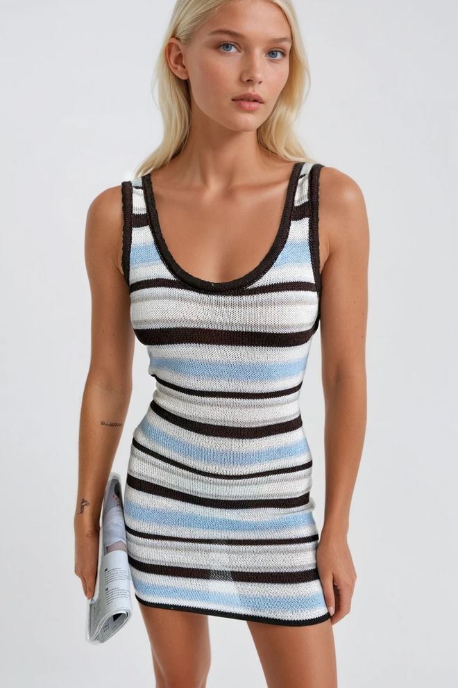 Black Fashion Vestido Bodycon Mini Blanco A Rayas Ropa al por mayor Algodón