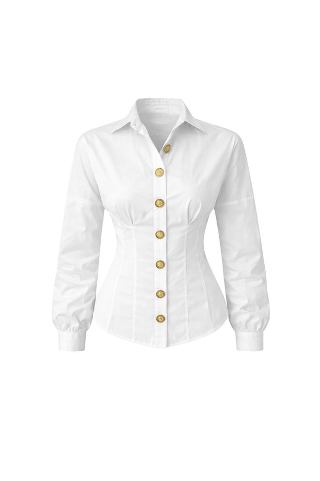 Black Fashion Waist Fit Gold Buttoned Shirt White Wholesale Clothing Birthday