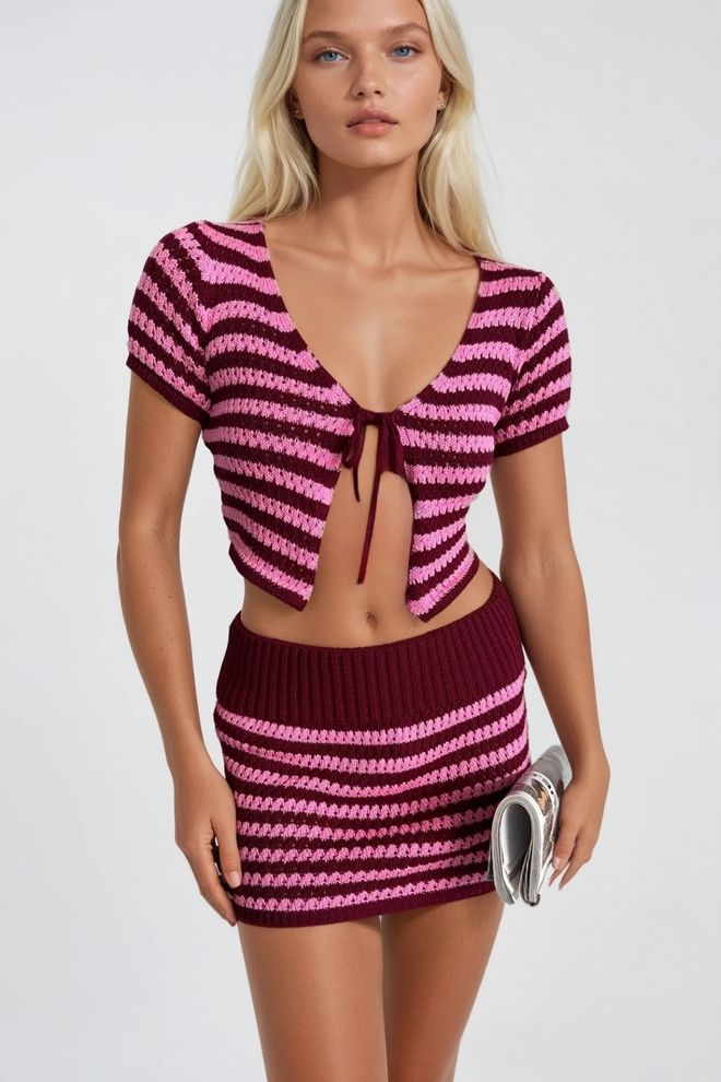 Black Fashion Conjunto Rosa A Rayas Vintage Ropa al por mayor Algodón