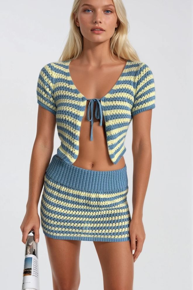 Black Fashion Conjunto Amarillo Rayado Bodycon Mini Ropa al por mayor Algodón