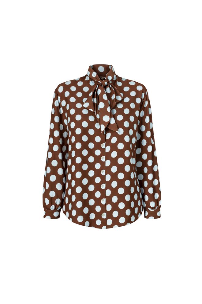 Black Fashion Camisa Marrón Vintage Con Lunares Y Botones Ropa al por mayor Cumpleaños