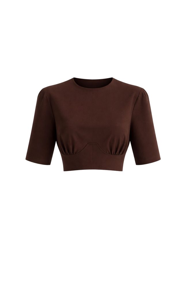 Black Fashion Camisa Marrón Casual Entallada Crop De Media Manga Ropa al por mayor Poliéster