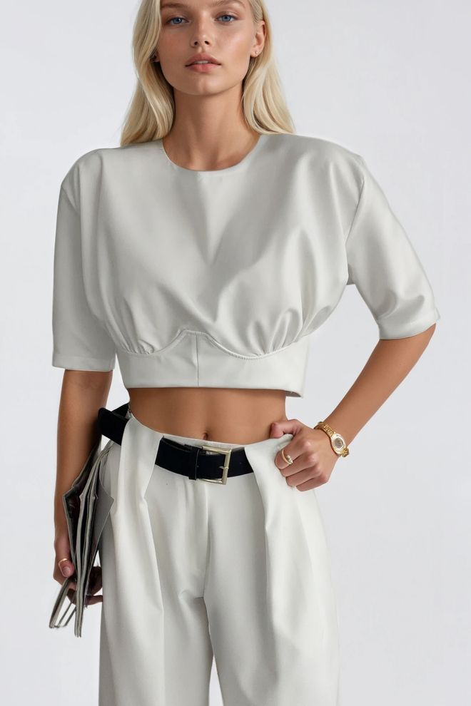 Black Fashion Camisa Branca Elegante Slim Fit Crop Roupas por atacado Casual