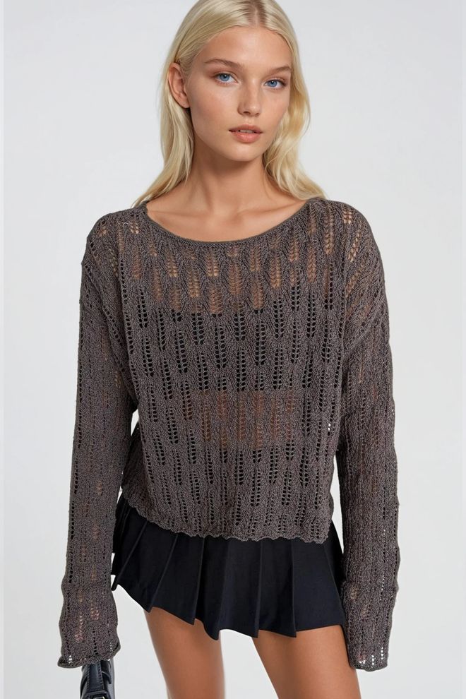 Black Fashion Rjava Priložnostna Boho Bluza Z Okroglim Vratom Oblačila na debelo Boho