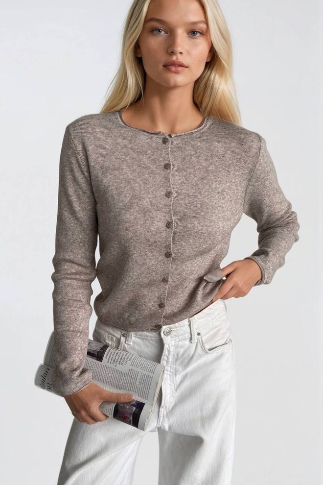 Black Fashion Brązowa Casualowa Bluzka Slim Fit Z Długimi Rękawami Hurtowa sprzedaż odzieży Casual