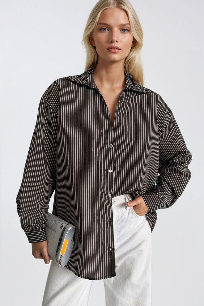 Black Fashion Juodi Dryžuoti Marškiniai Oversize Didmeninė prekyba drabužiais Flisinis švarkas