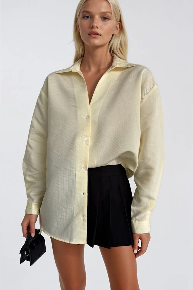Black Fashion Béžová Košeľa Oversized S Dlhým Rukávom A Zapínaním Na Gombíky Veľkoobchod s oblečením Streetwear