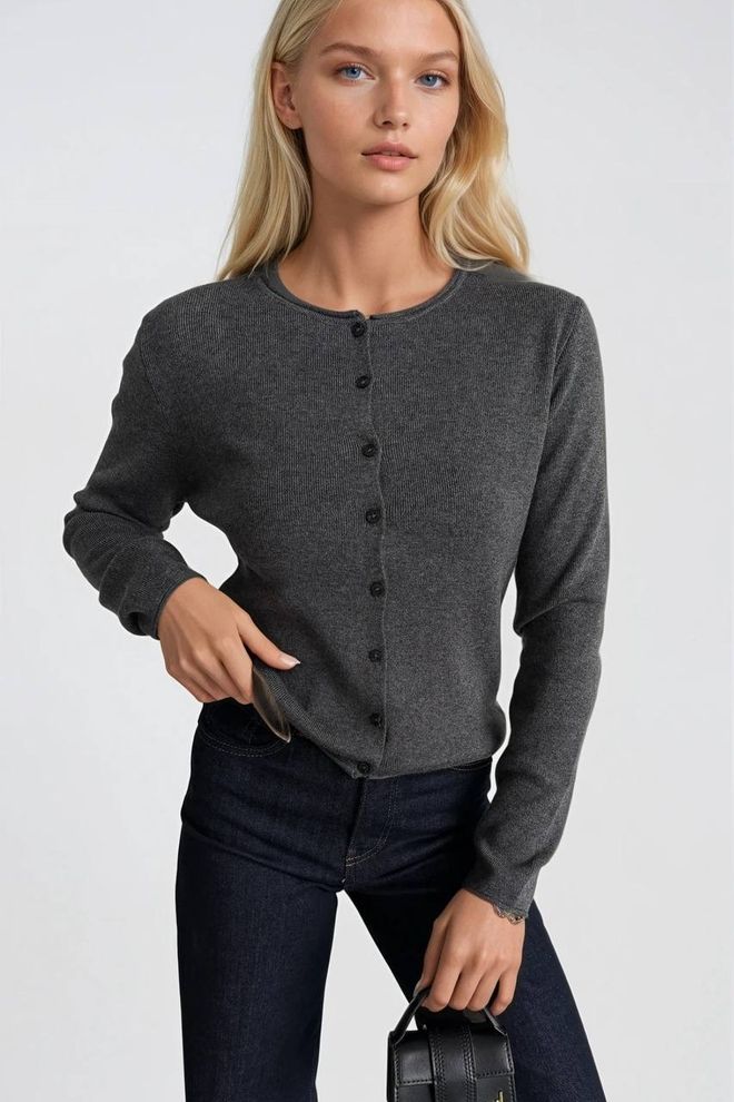 Black Fashion Camicetta In Maglia Con Dettagli A Bottoni In Misto Lana Antracite Abbigliamento all'ingrosso Casuale