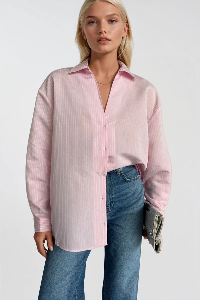 Black Fashion Rožinė Dryžuota Ilgomis Rankovėmis Oversize Marškiniai Didmeninė prekyba drabužiais Flisinis švarkas