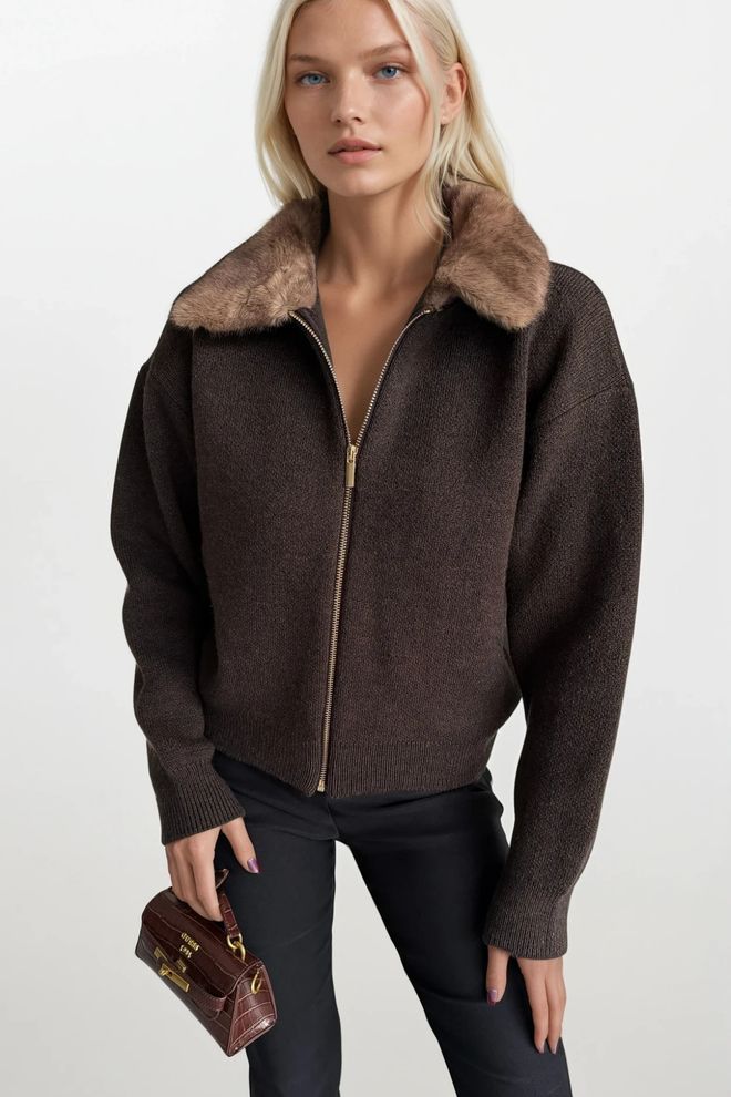 Black Fashion Rjav Pulover Oversized Ležerno Oblačila na debelo Ulična oblačila