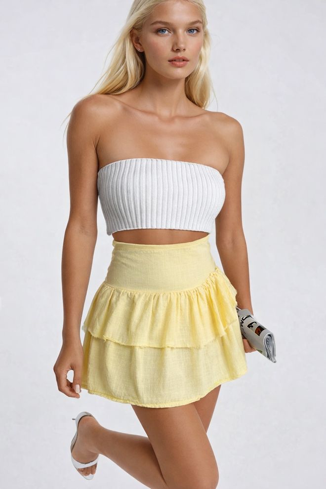 Black Fashion Fustă Mini Plisată Cu Talie Înaltă Galben Îmbrăcăminte cu ridicata De stradă